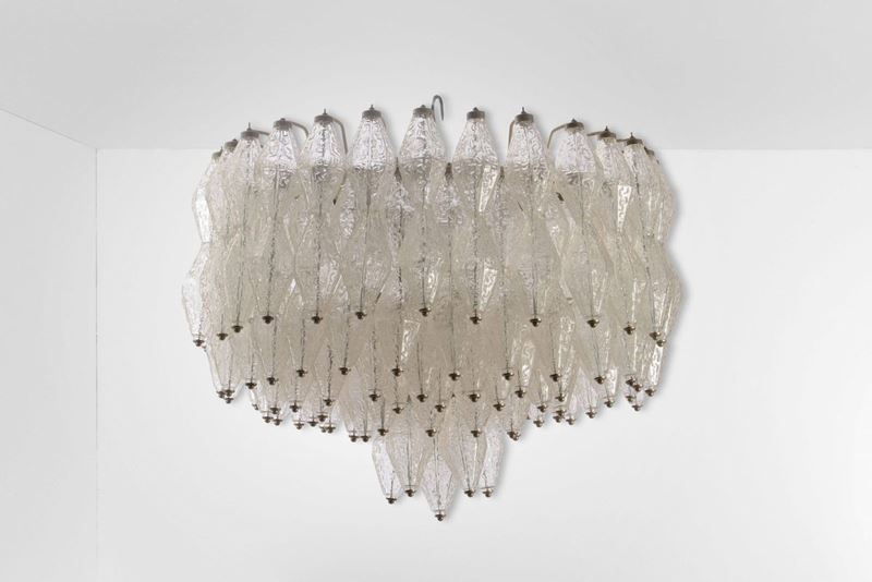 Lampada a plafone con struttura in metallo ed elementi diffusori in vetro di Murano.  - Auction Design Lab - Cambi Casa d'Aste