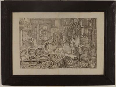 Incisione Raffigurante Interno di Cucina. XVIII Secolo