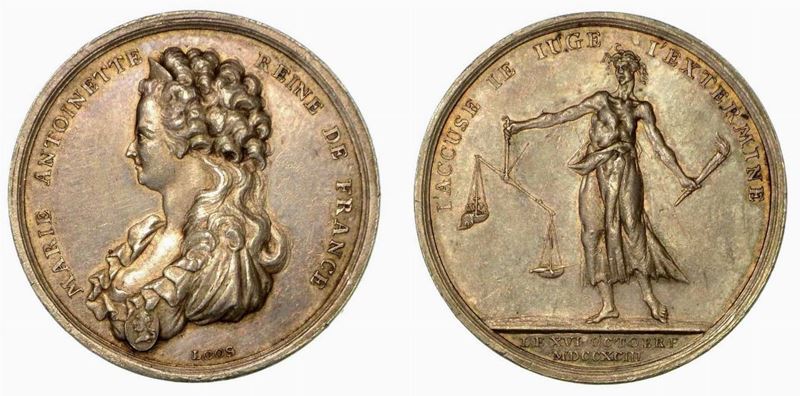 MORTE DELLA REGINA MARIA ANTONIETTA (1755-1793). Medaglia in argento 1793, Berlino.  - Auction Numismatics - Cambi Casa d'Aste
