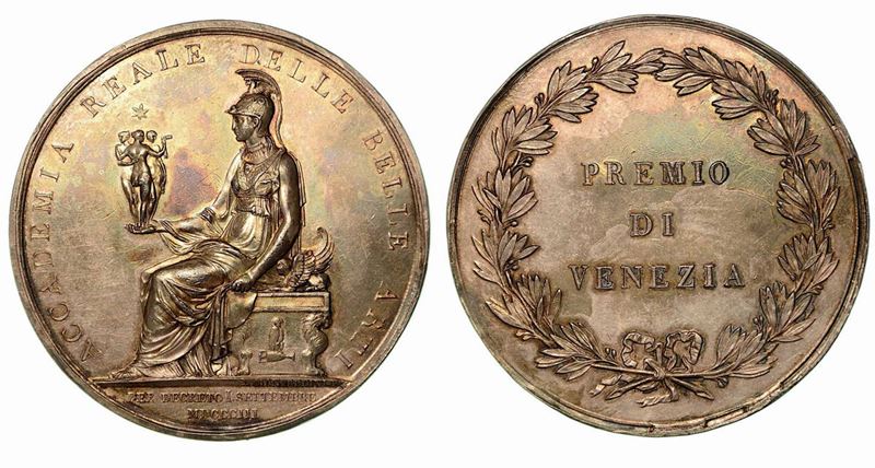 PREMIO DELL'ACCADEMIA IMPERIALE DI BELLE ARTI A VENEZIA. Medaglia d'argento 1803, Milano.  - Asta Numismatica - Cambi Casa d'Aste