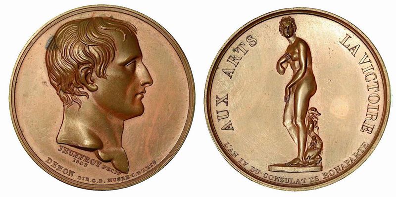 LA VENERE DEI MEDICI TRAFUGATA E PORTATA A PARIGI. Medaglia in bronzo 1803.  - Asta Numismatica - Cambi Casa d'Aste