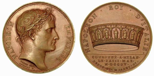 MILANO. INCORONAZIONE DI NAPOLEONE A RE D’ITALIA. Medaglia in bronzo 1805.