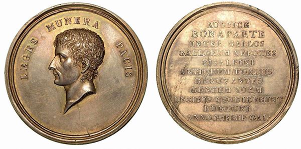FONDAZIONE A LIONE DELLA REPUBBLICA ITALICA. Medaglia in argento anno X (1802), Lione.