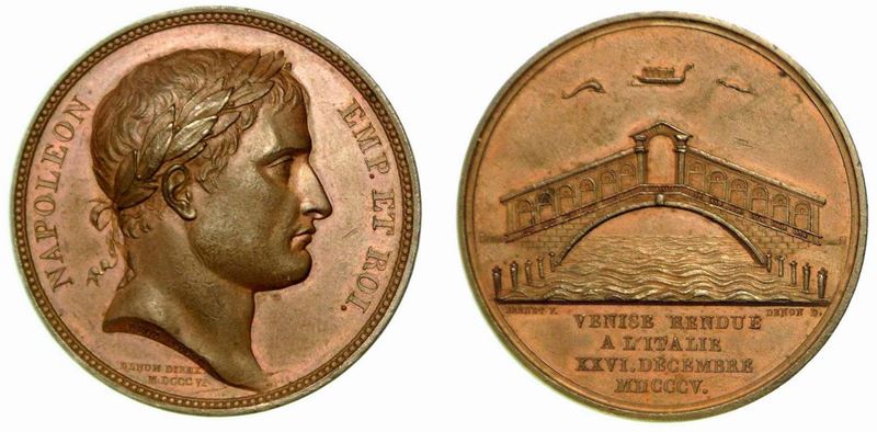 VENEZIA ANNESSA AL REGNO ITALICO. Medaglia in bronzo 1805-6.  - Auction Numismatics - Cambi Casa d'Aste