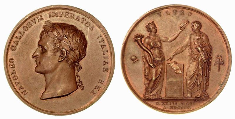 INCORONAZIONE A MILANO DI NAPOLEONE A RE D’ITALIA. Medaglia in bronzo 1805.  - Asta Numismatica - Cambi Casa d'Aste