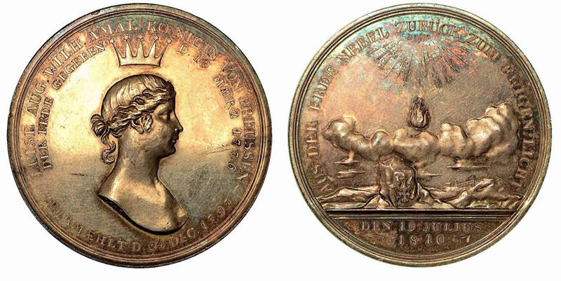 FEDERICO GUGLIELMO III RE DI PRUSSIA, 1797-1840. MORTE DELLA MOGLIE LUISA AUGUSTA GUGLIELMINA AMALIA DI MECLEMBURGO-STRELITZ. Medaglia in argento 1810.  - Auction Numismatics - Cambi Casa d'Aste