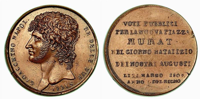 GIOACCHINO MURAT, 1808-1815. VOTI PUBBLICI PER LA PIAZZA MURAT. Medaglia in bronzo 1809, Napoli.  - Asta Numismatica - Cambi Casa d'Aste