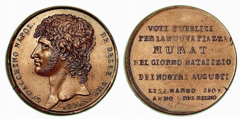GIOACCHINO MURAT, 1808-1815. VOTI PUBBLICI PER LA PIAZZA MURAT. Medaglia in bronzo 1809, Napoli.  - Auction Numismatics - Cambi Casa d'Aste