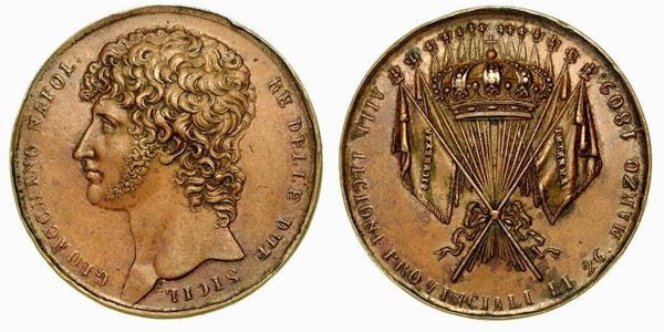 GIOACCHINO MURAT, 1808-1815. REGNO DELLE DUE SICILIE. AGLI ORGANIZZATORI DELLE LEGIONI PROVINCIALI. Medaglia in bronzo 1809.