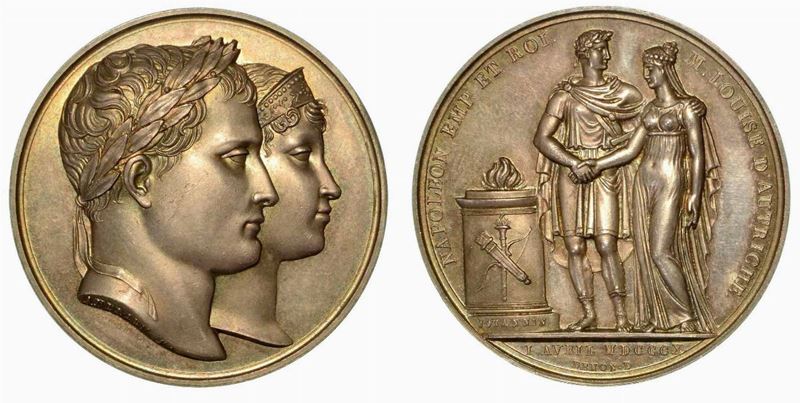 CERIMONIE PER IL MATRIMONIO DI NAPOLEONE CON MARIA LUIGIA D'AUSTRIA. Medaglia in argento 1810.  - Asta Numismatica - Cambi Casa d'Aste