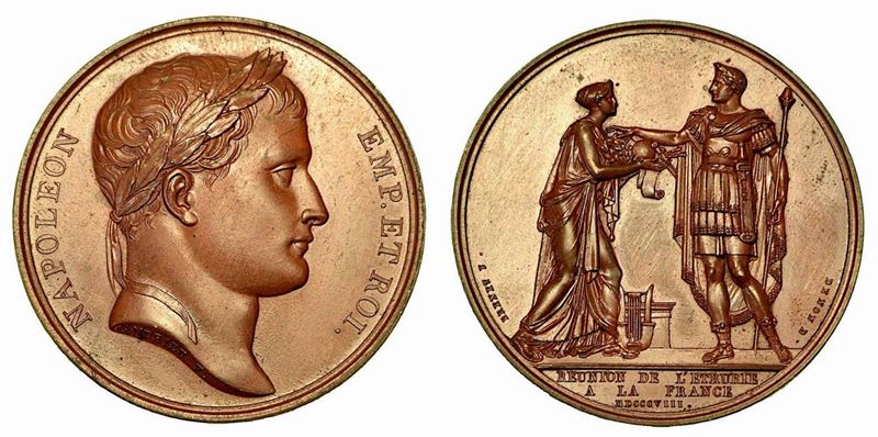 ANNESSIONE DELL'ETRURIA ALLA FRANCIA. Medaglia in bronzo 1808.  - Auction Numismatics - Cambi Casa d'Aste