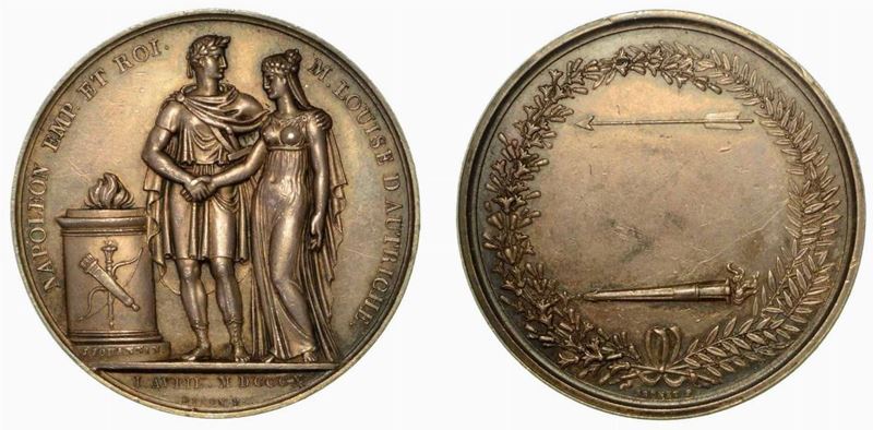 CERIMONIE PER IL MATRIMONIO DI NAPOLEONE CON MARIA LUIGIA D'AUSTRIA. Medaglia in argento 1810.  - Auction Numismatics - Cambi Casa d'Aste