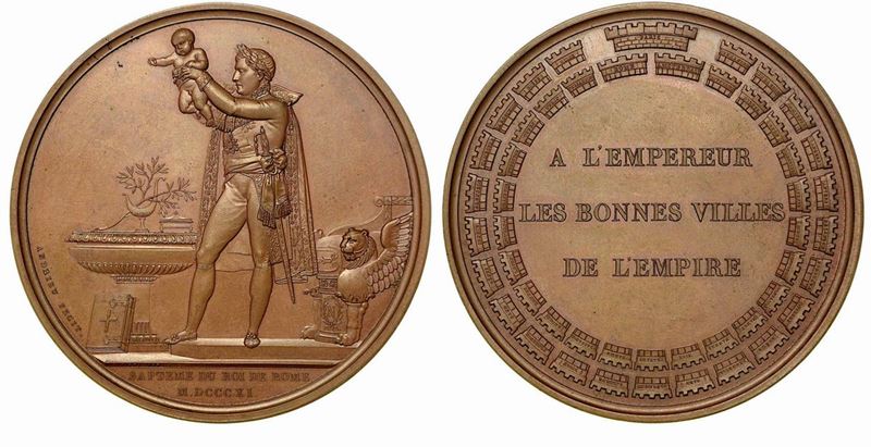 BATTESIMO DEL RE DI ROMA. Medaglia in bronzo 1811, Parigi.  - Auction Numismatics - Cambi Casa d'Aste