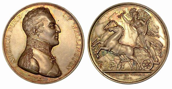 ARTHUR WELLESLEY I DUCA DI WELLINGTON, 1769-1852. BATTAGLIA DI VITTORIA. Medaglia in argento 1813.