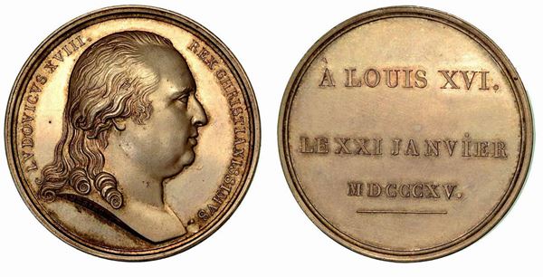 LUIGI XVIII, 1814-1824. SEPOLTURA DI LUIGI XVI E MARIA ANTONIETTA A SAINT-DENIS. Medaglia in argento 1815.