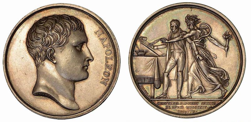 PRIMA ABDICAZIONE DI NAPOLEONE. Medaglia in argento 1814.  - Auction Numismatics - Cambi Casa d'Aste