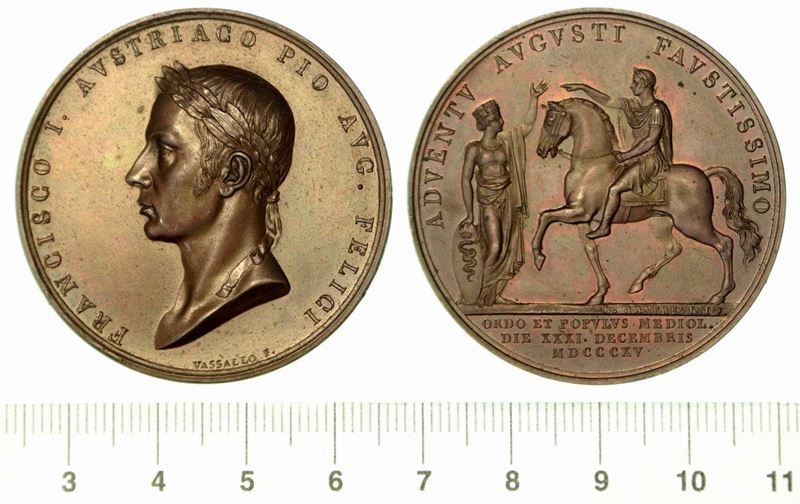 FRANCESCO I IMPERATORE D'AUSTRIA E RE DEL LOMBARDO-VENETO (1815-1835). INGRESSO A MILANO. Medaglia in bronzo 1815.  - Auction Numismatics - Cambi Casa d'Aste
