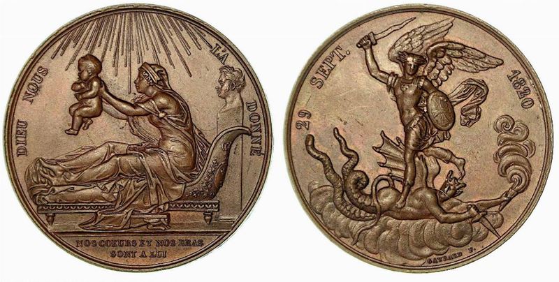 CAROLINA DI BORBONE, 1798-1870. NASCITA DEL DUCA DI BORDEAUX. Medaglia in bronzo 1820.  - Auction Numismatics - Cambi Casa d'Aste