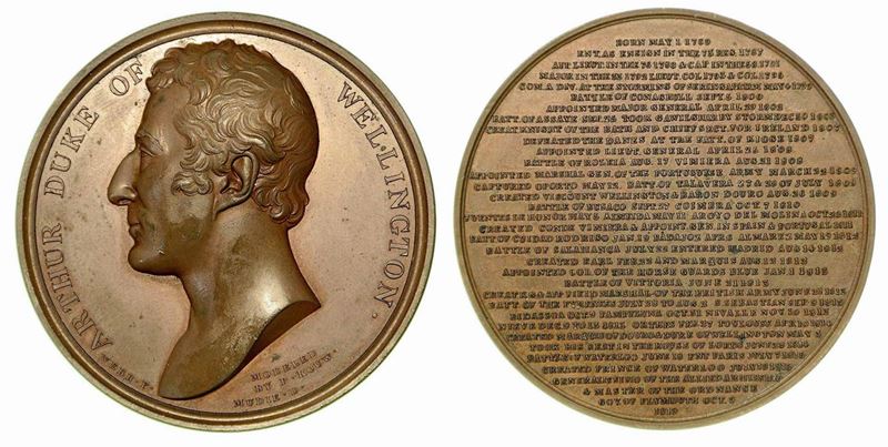 ARTHUR WELLESLEY I DUCA DI WELLINGTON (1769-1852). Medaglia in bronzo 1819.  - Auction Numismatics - Cambi Casa d'Aste