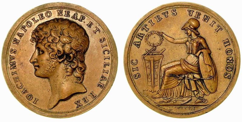 GIOACCHINO MURAT, 1808-1815. PREMIO ALLE ESPOSIZIONI DI BELLE ARTI E DELLE MANIFATTURE. Medaglia in bronzo 1811.  - Auction Numismatics - Cambi Casa d'Aste