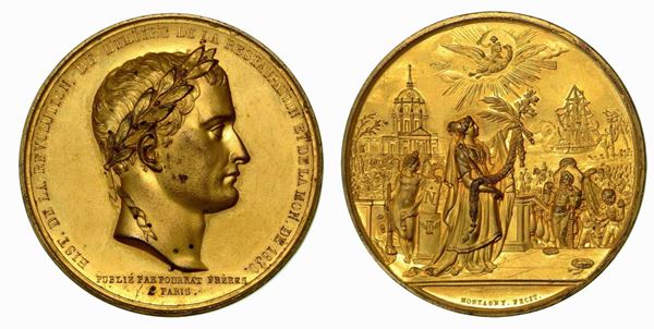 TRASLAZIONE A LES INVALIDES DELLE CENERI DI NAPOLEONE BUONAPARTE (1769-1821). Medaglia in bronzo dorato 1840.