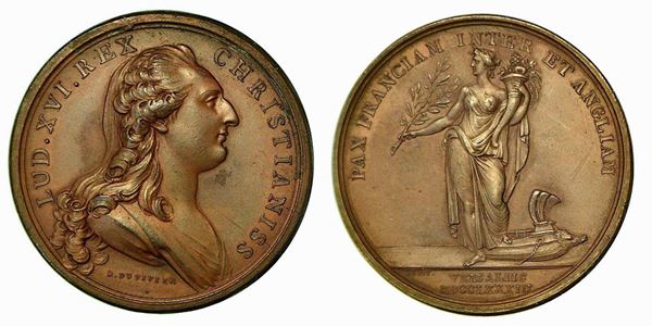 LUIGI XVI, 1774-1793. TRATTATO DI VERSAILLES. Medaglia in bronzo 1783, Parigi.