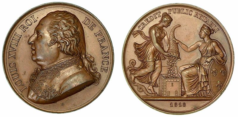 LUIGI XVIII, 1814-1824. RIDUZIONE DEL CREDITO PUBBLICO. Medaglia in bronzo 1818.  - Auction Numismatics - Cambi Casa d'Aste