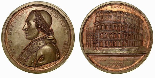 PIO VII, 1800-1823. RESTAURO DEL COLOSSEO IN ROMA. Medaglia in bronzo 1807.