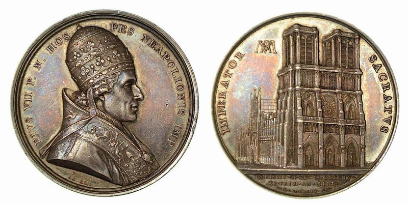 PIO VII CONSACRA NAPOLEONE IMPERATORE A PARIGI. Medaglia in argento anno XIII (1804).  - Auction Numismatics - Cambi Casa d'Aste