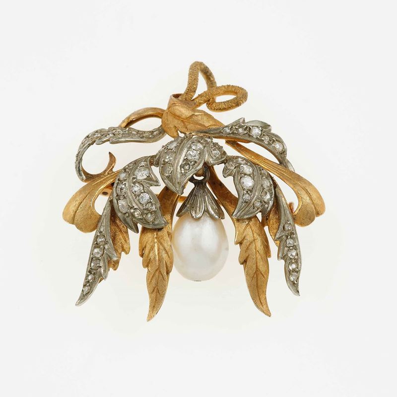 Pearl and diamond brooch  - Auction Fine Jewels - Cambi Casa d'Aste