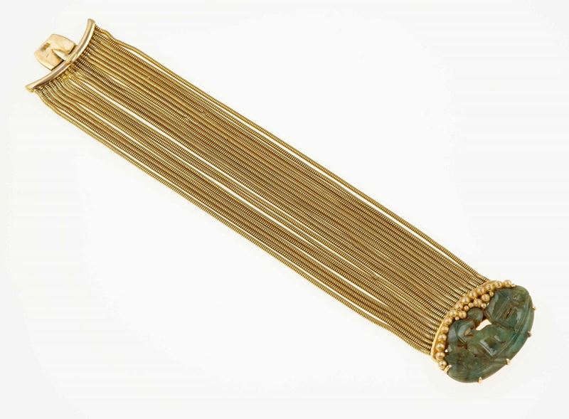 Gold and carved jade bracelet  - Auction Fine Jewels - Cambi Casa d'Aste