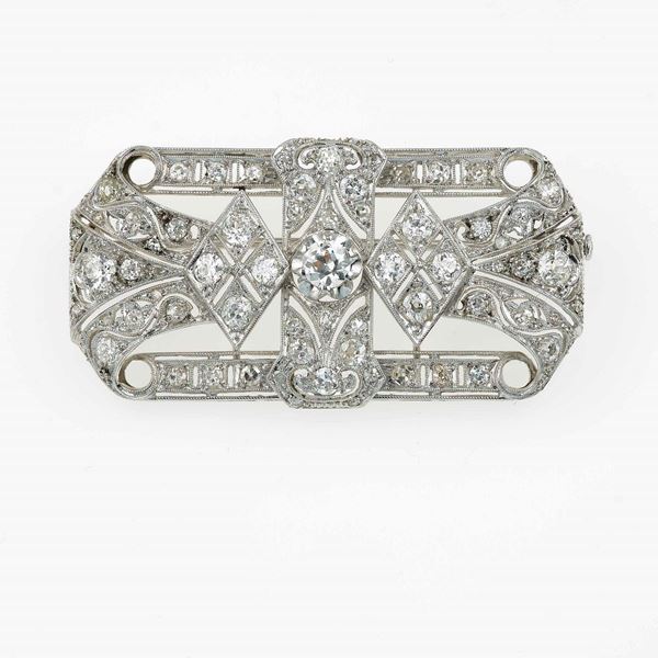 Old-cut diamond, gold and platinum brooch