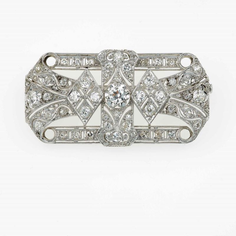 Old-cut diamond, gold and platinum brooch  - Auction Fine Jewels - Cambi Casa d'Aste