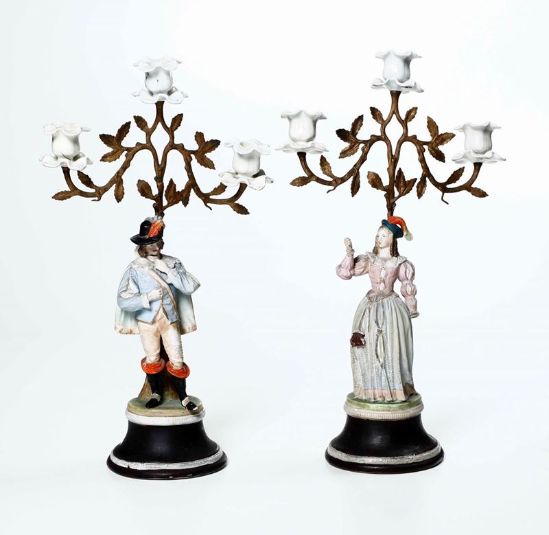 Coppia di candelabri in biscuit e metallo dorato  - Auction From a Genoese family | Cambi Time - I - Cambi Casa d'Aste