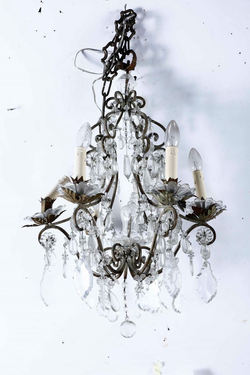 Lampadarietto in metallo e cristalli  - Asta Da una collezione genovese | Cambi Time - I - Cambi Casa d'Aste