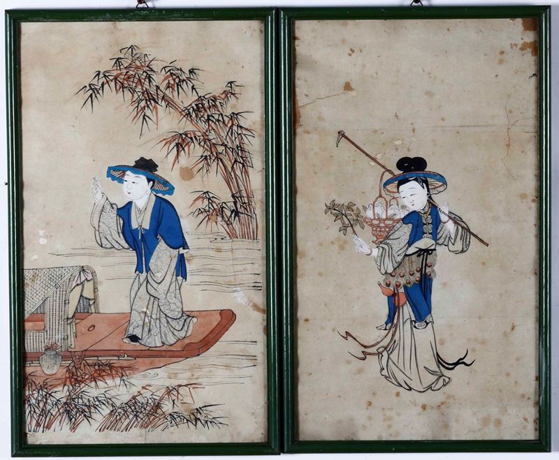 Coppia di tempere su carta, Cina XX secolo  - Asta Da una collezione genovese | Cambi Time - I - Cambi Casa d'Aste