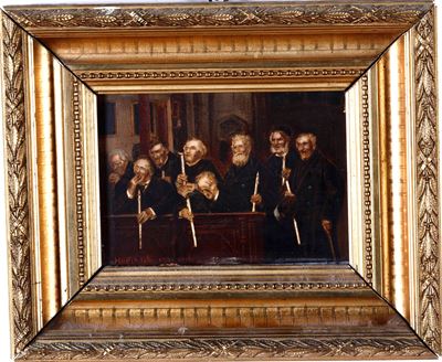 Gilardi, Celestino (1837-1905), Hodie tibi cras mihi, incisione dipinta su tavola