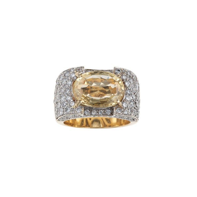 Anello con zaffiro giallo Sri Lanka di ct 5.70 circa  - Asta Fine Jewels - Cambi Casa d'Aste