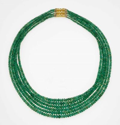 Collana a Più Fili con Smeraldi Taglio Briolette