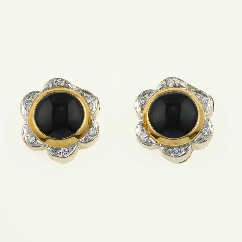 Pair of onyx, diamond and gold button covers  - Auction Jewels | Cambi Time - Cambi Casa d'Aste