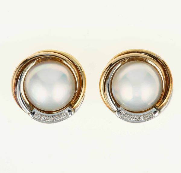 Pair of mabé pearl and gold earrings