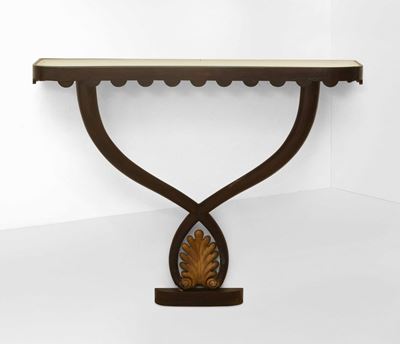 Consolle da Parete con Struttura in Legno e Piano in Cristallo Specchiato.