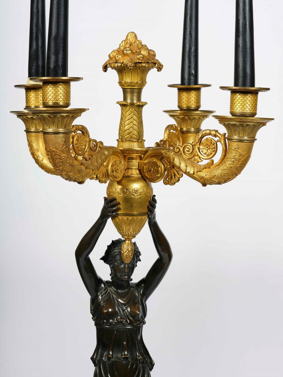 Coppia di Candelabri. Bronzo Cesellato, Dorato e Patinato. Attribuiti a Pierre-philippe Thomire (...