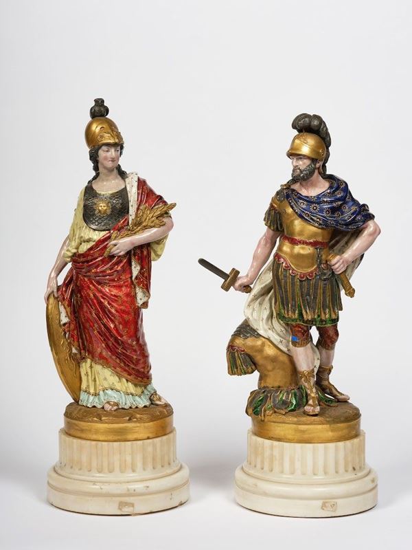 Eccezionale coppia di sculture Parigi, Manifattura Samson, fine del XIX - inizio del XX secolo