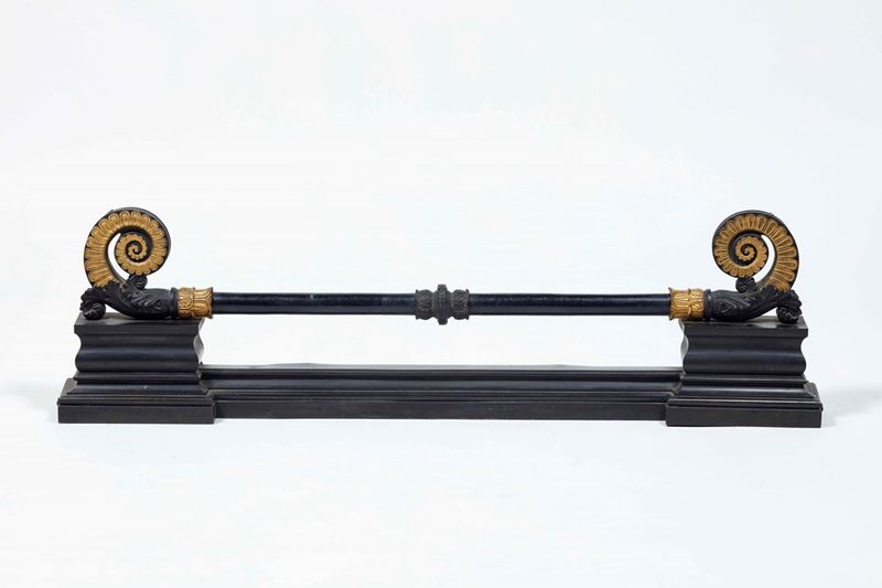 Alare da camino in bronzo patinato e dorato. XIX secolo  - Auction Palazzo Loschi Zileri dal Verme - Cambi Casa d'Aste