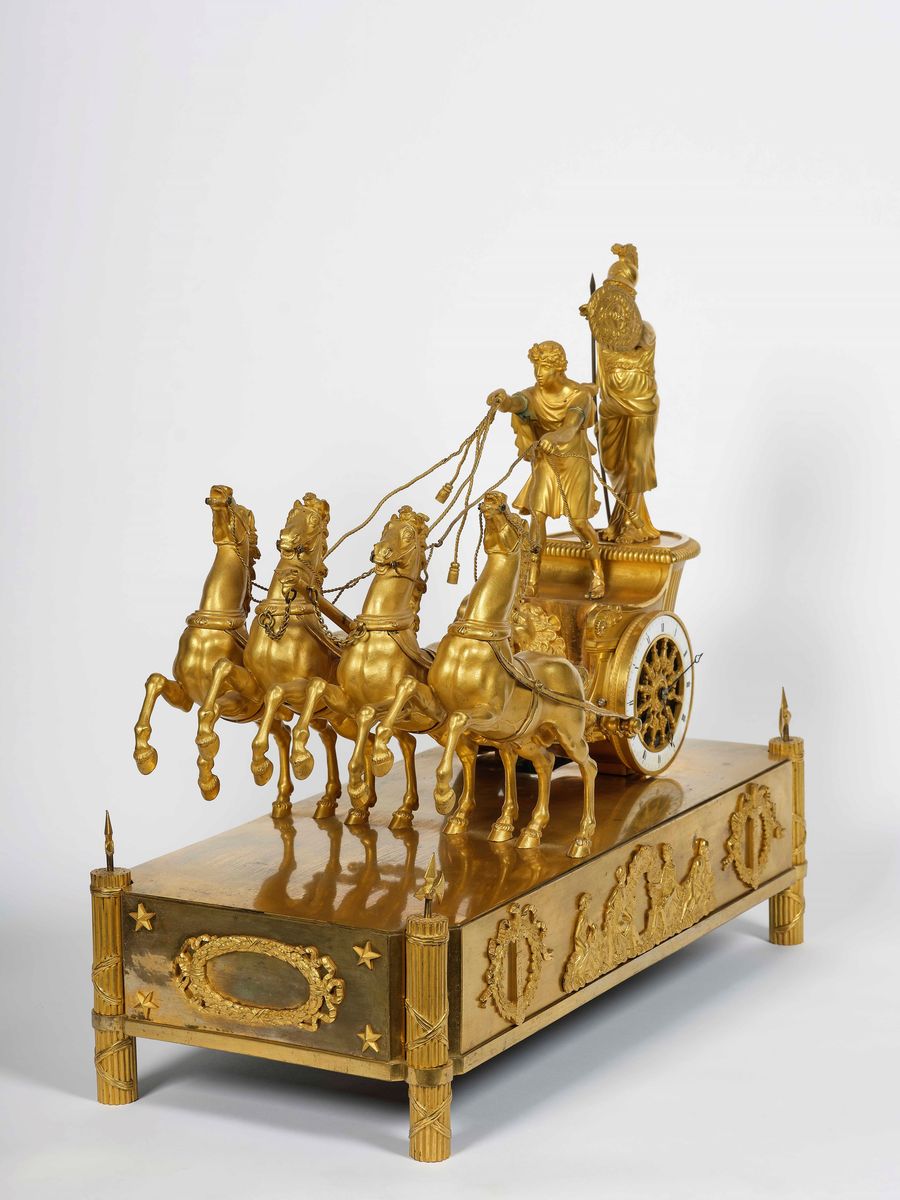 Pendola da Camino in Bronzo Dorato e Cesellato. Francia XIX Secolo