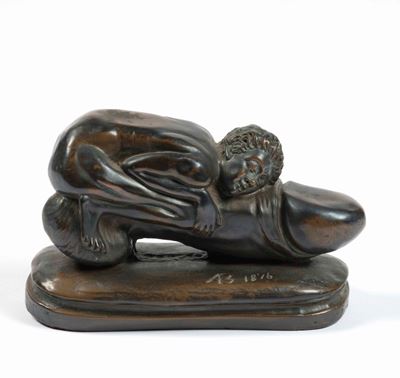 Fermacarte in Bronzo Patinato, Firmato e Datato Ab 1876