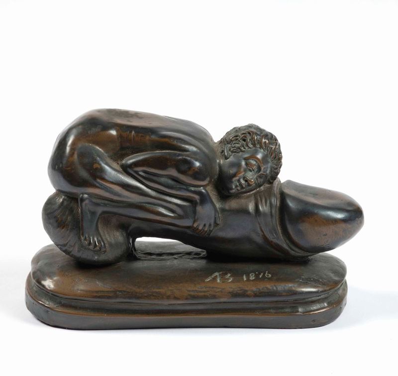 Fermacarte in bronzo patinato, firmato e datato AB 1876  - Auction Palazzo Loschi Zileri dal Verme - Cambi Casa d'Aste