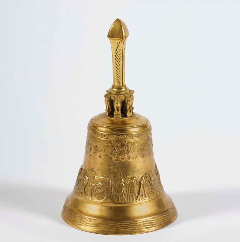 Campanello in bronzo dorato. XIX secolo  - Asta Palazzo Loschi Zileri dal Verme - Cambi Casa d'Aste
