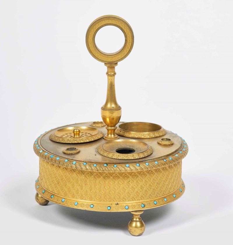 Calamaio in bronzo e metallo dorato. XIX-XX secolo  - Asta Palazzo Loschi Zileri dal Verme - Cambi Casa d'Aste